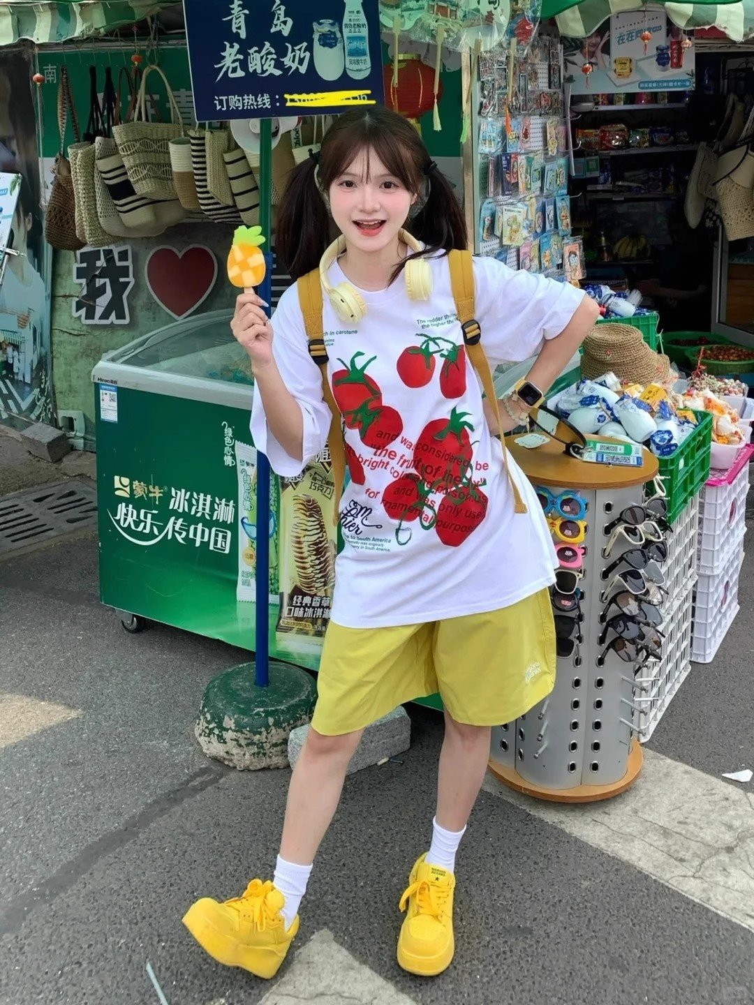 Vapetix M-2XL Pure cotton combed close-knit 220g sweet cool girl cute age-defying tomato print loose and versatil - 图片 3