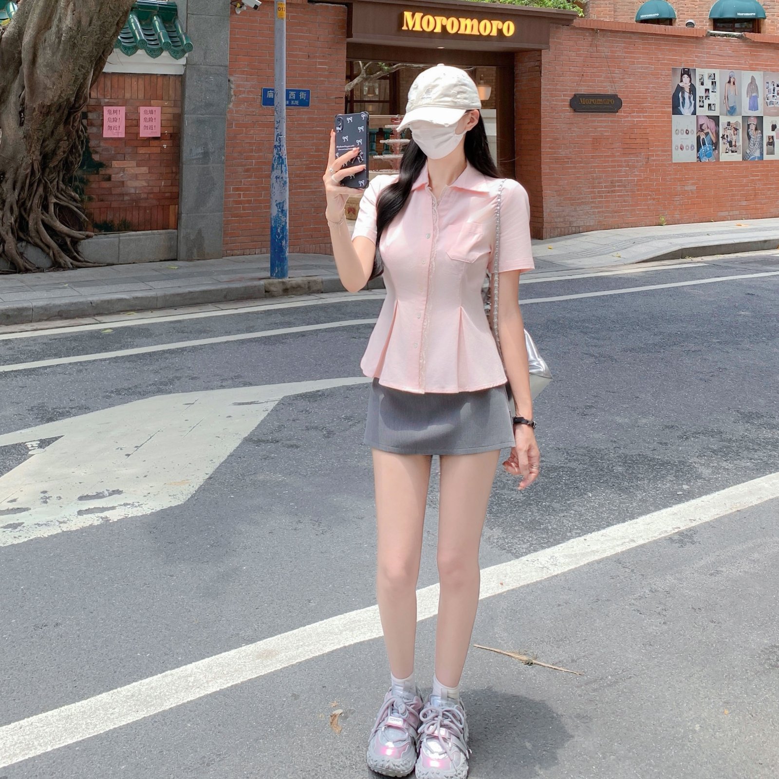 Vapetix S-XL Photographed #Pink Lace Edge Short-Sleeve Women's Summer 2025 New Arrival High-End Feel Square Shou – Bild 2