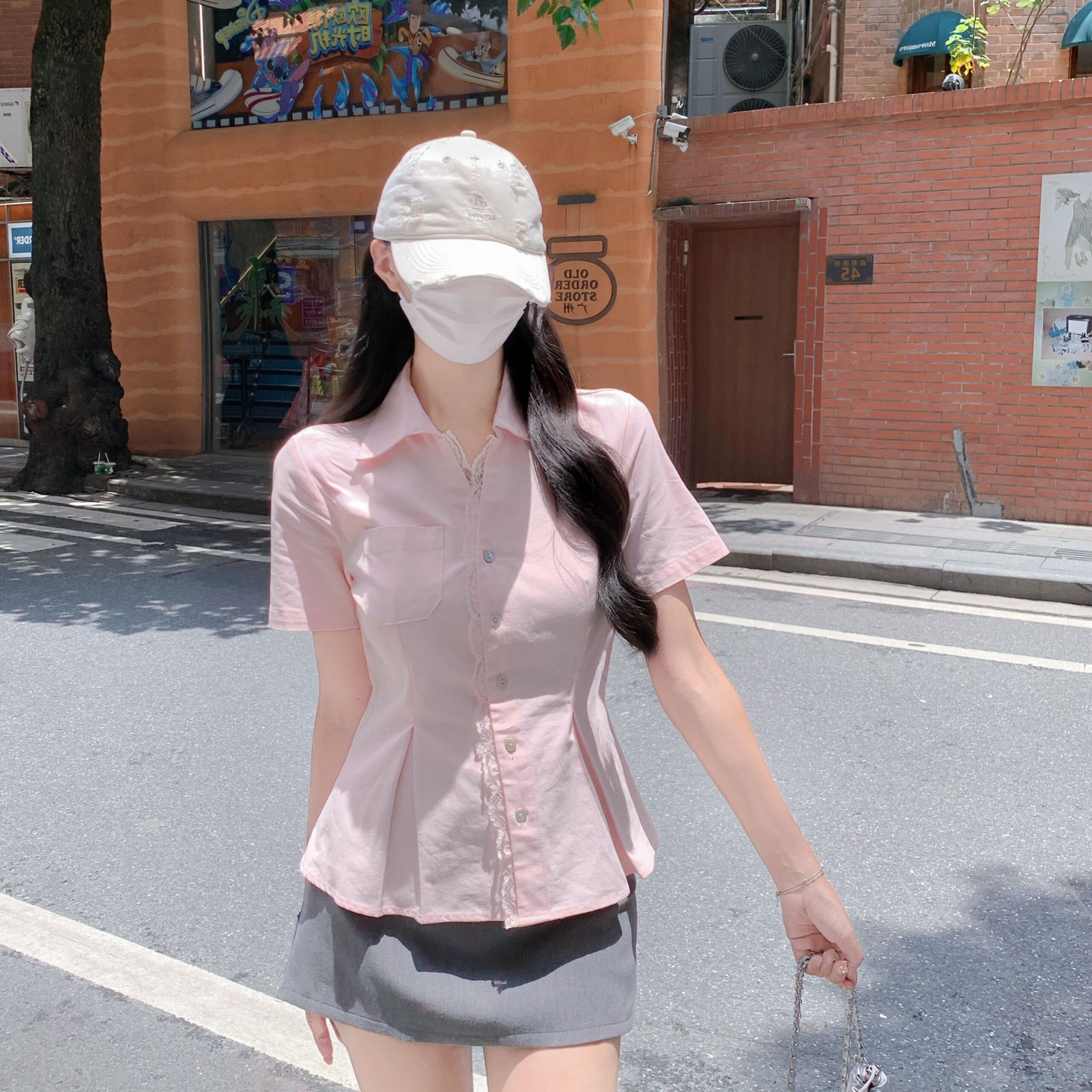 Vapetix S-XL Photographed #Pink Lace Edge Short-Sleeve Women's Summer 2025 New Arrival High-End Feel Square Shou – Bild 3