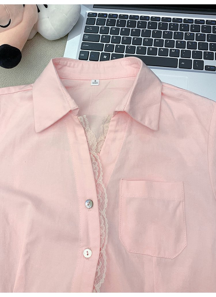 Vapetix S-XL Photographed #Pink Lace Edge Short-Sleeve Women's Summer 2025 New Arrival High-End Feel Square Shou – Bild 8