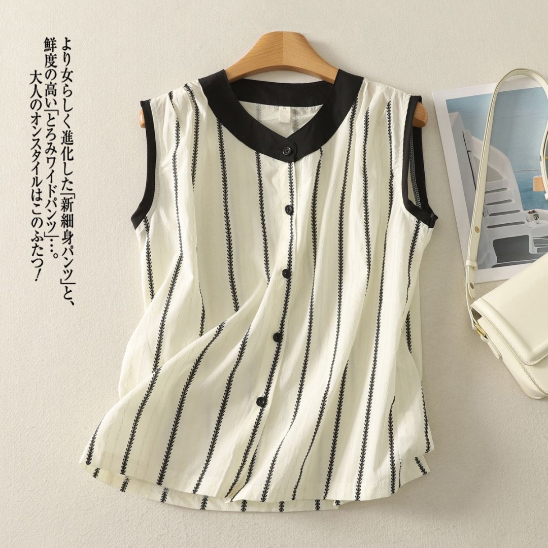 Vapetix M-2XL Women's 2025 Summer New Loose Contrast Color Striped Sleeveless Shirt with a Refined Look