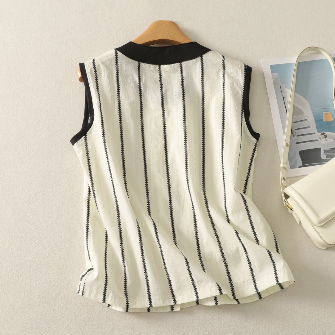 Vapetix M-2XL Women's 2025 Summer New Loose Contrast Color Striped Sleeveless Shirt with a Refined Look – Bild 2