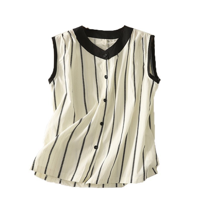 Vapetix M-2XL Women's 2025 Summer New Loose Contrast Color Striped Sleeveless Shirt with a Refined Look – Bild 5