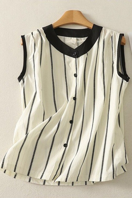 Vapetix M-2XL Women's 2025 Summer New Loose Contrast Color Striped Sleeveless Shirt with a Refined Look – Bild 6