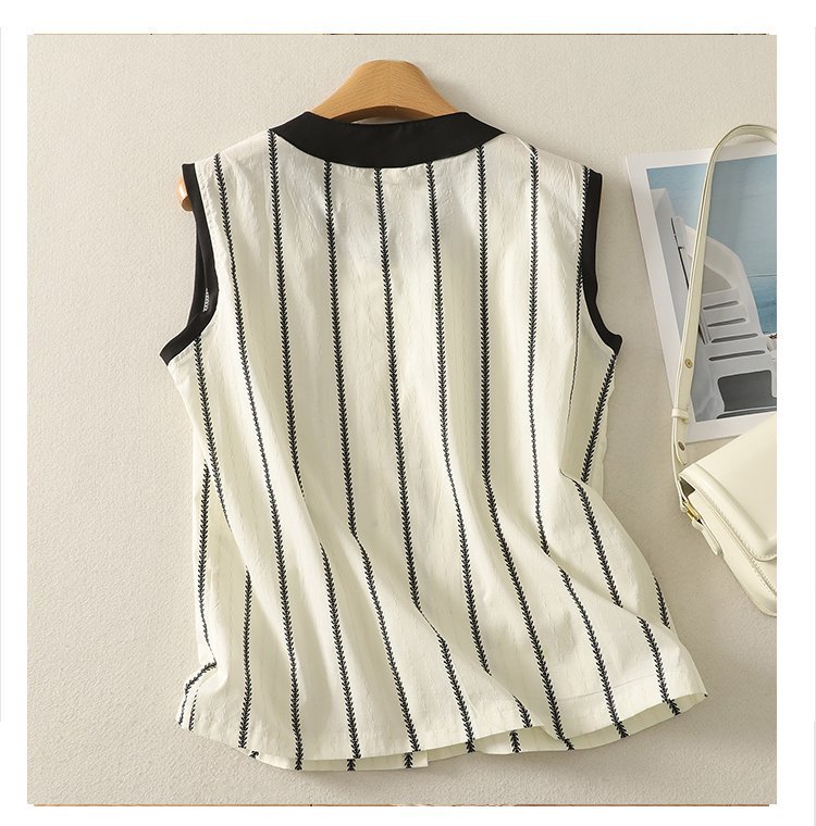 Vapetix M-2XL Women's 2025 Summer New Loose Contrast Color Striped Sleeveless Shirt with a Refined Look – Bild 8