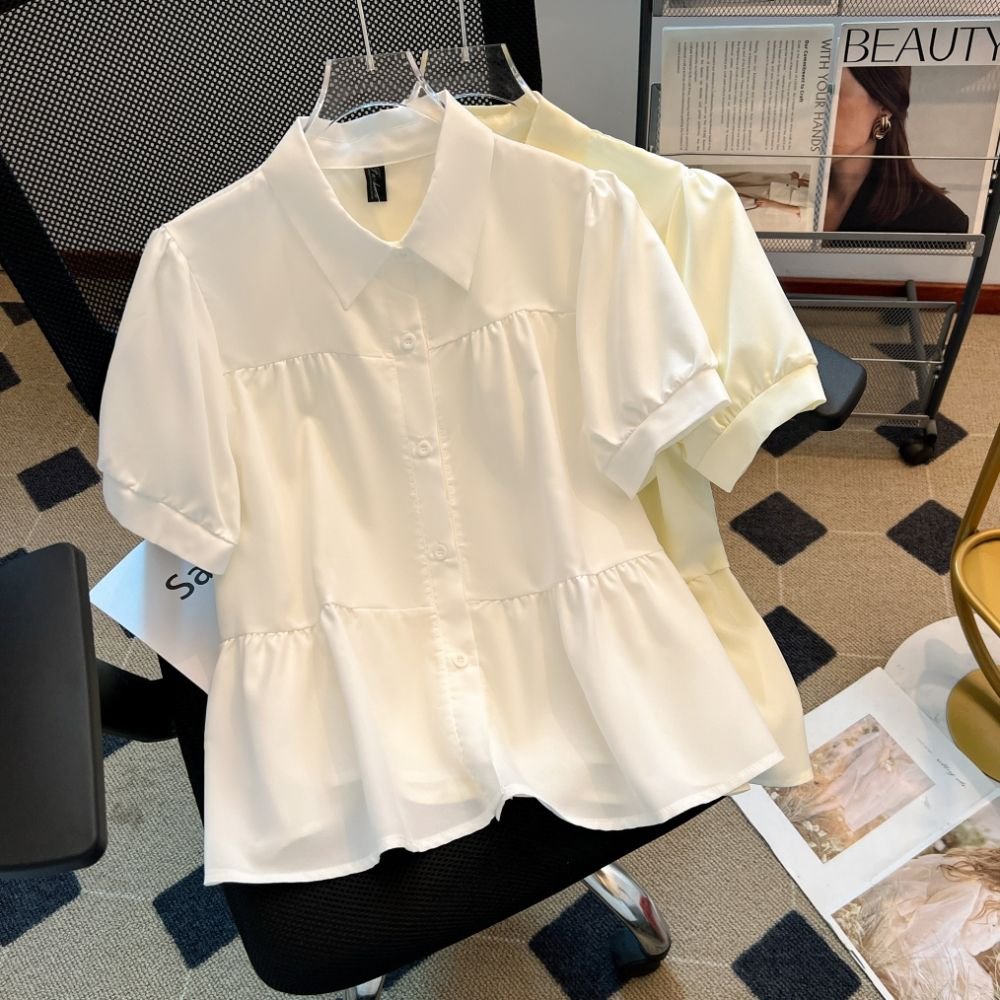 Vapetix Free Size-Free Size Real shot of apricot-colored polo neck short-sleeved baby shirt for women summer 2025 new loose bub