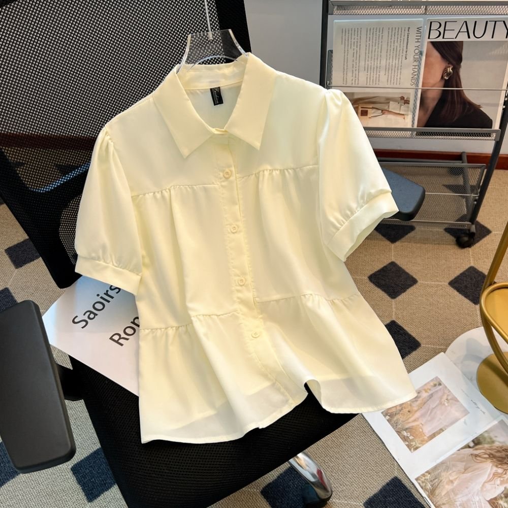 Vapetix Free Size-Free Size Real shot of apricot-colored polo neck short-sleeved baby shirt for women summer 2025 new loose bub - 图片 2