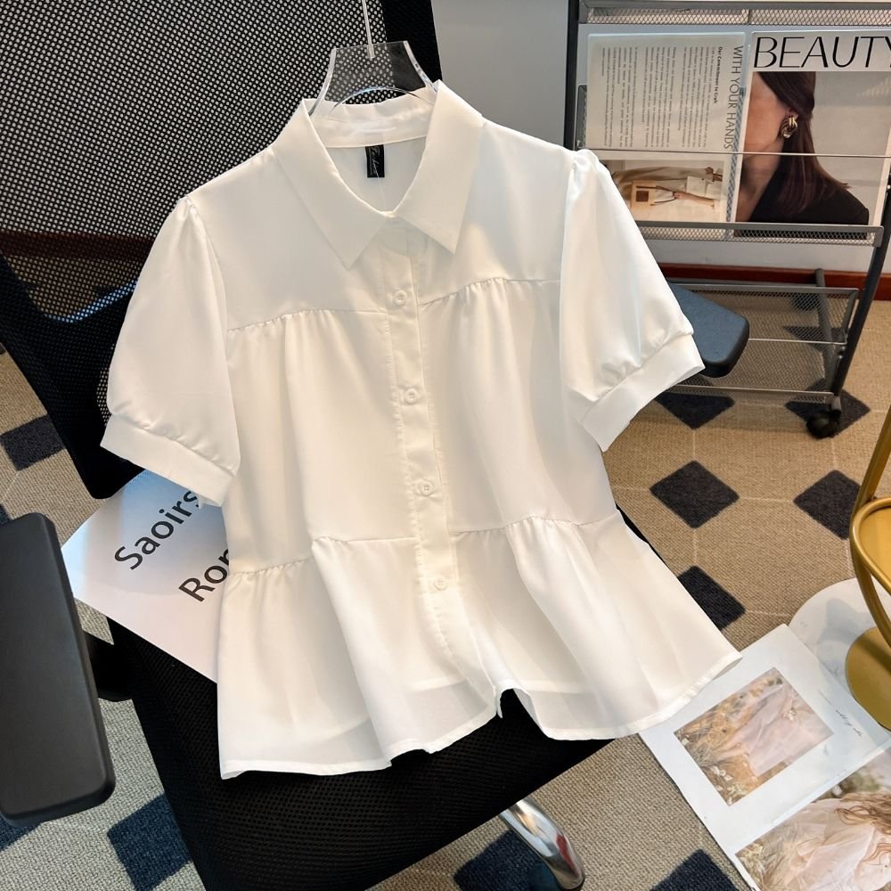 Vapetix Free Size-Free Size Real shot of apricot-colored polo neck short-sleeved baby shirt for women summer 2025 new loose bub - 图片 3