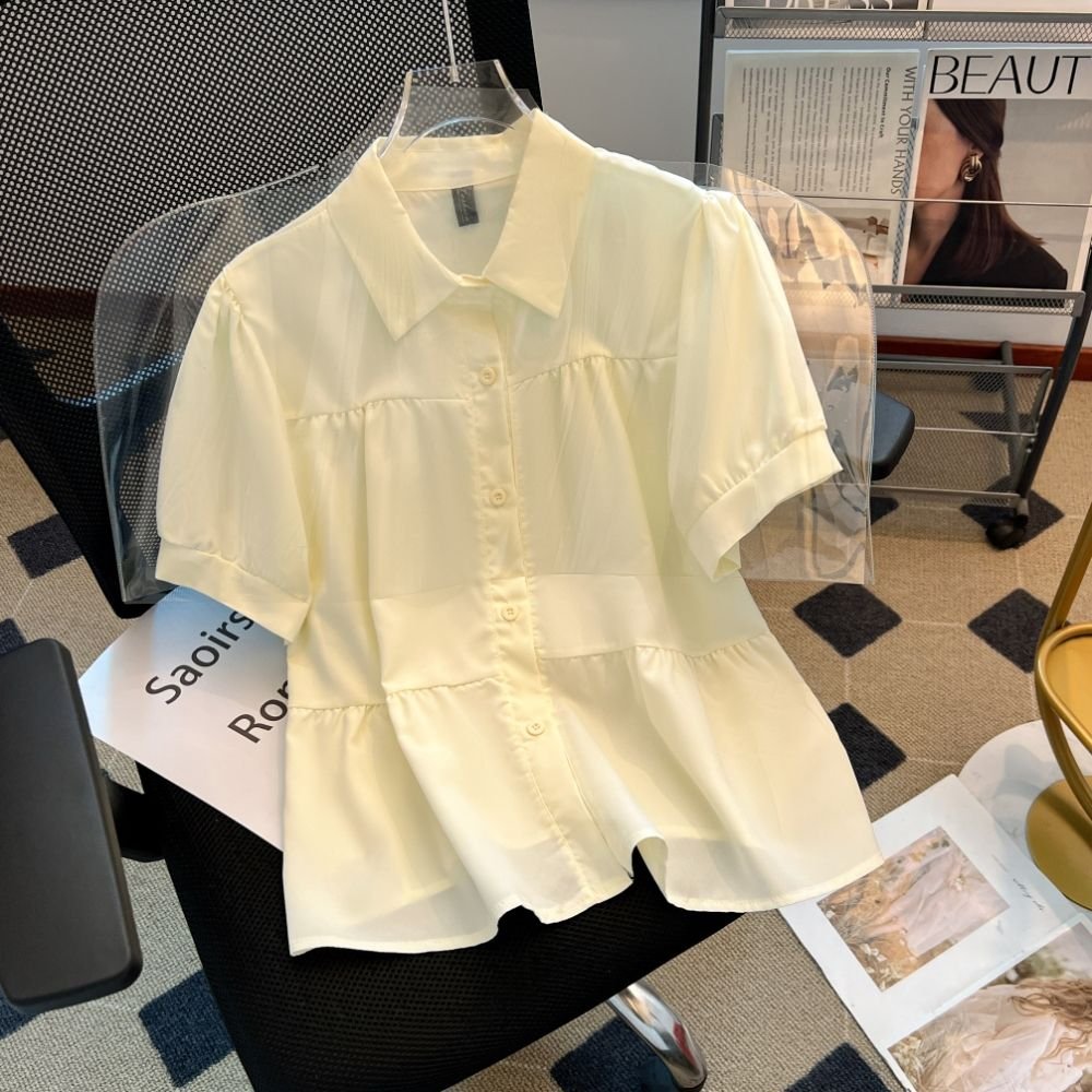 Vapetix Free Size-Free Size Real shot of apricot-colored polo neck short-sleeved baby shirt for women summer 2025 new loose bub - 图片 4