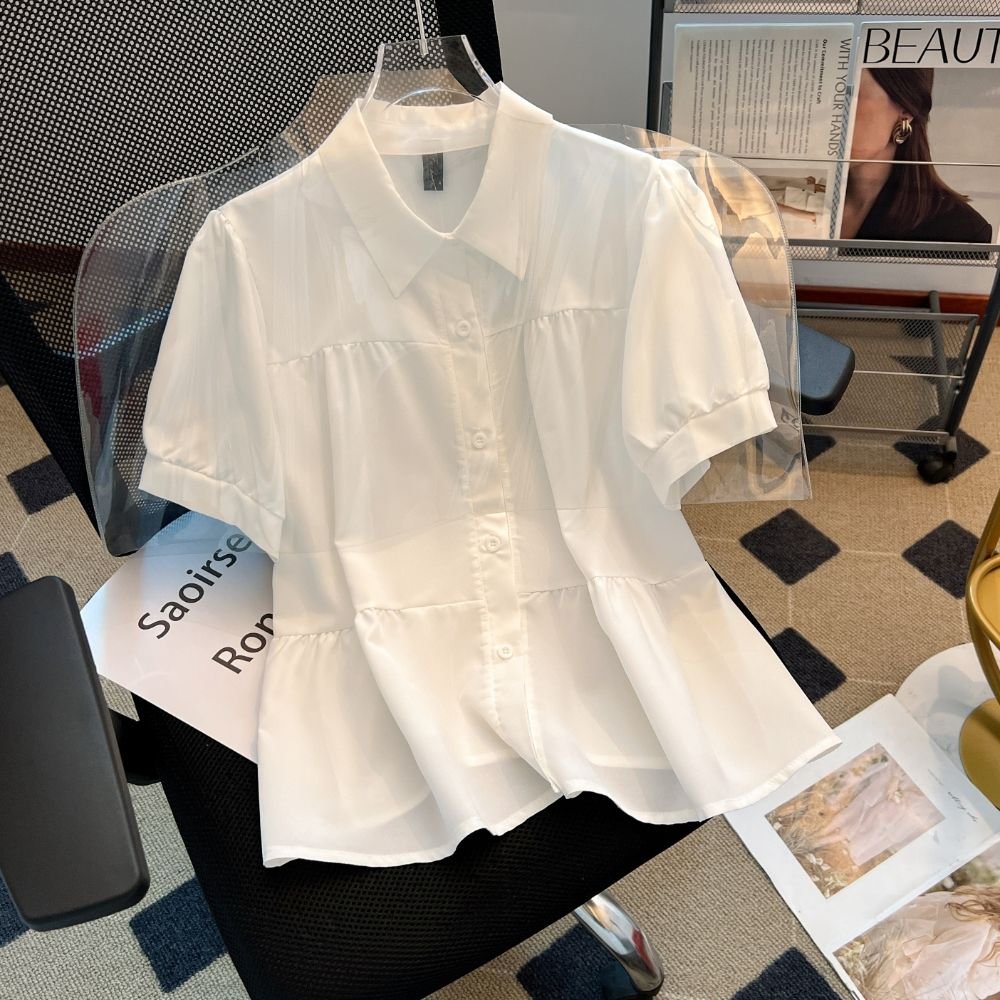 Vapetix Free Size-Free Size Real shot of apricot-colored polo neck short-sleeved baby shirt for women summer 2025 new loose bub - 图片 5