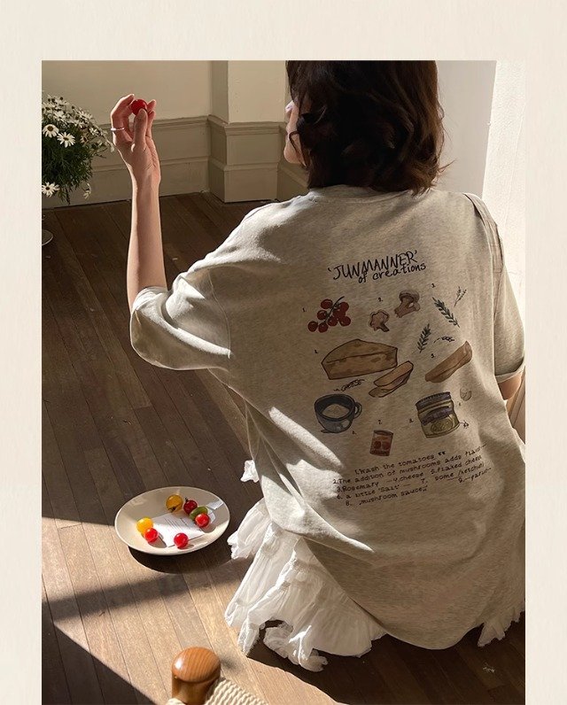 Vapetix M-3XL Women's Loose Plus Size 100% Cotton Short Sleeve T-Shirt with Print, 210g, Summer 2025