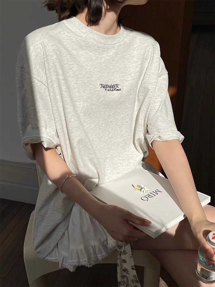 Vapetix M-3XL Women's Loose Plus Size 100% Cotton Short Sleeve T-Shirt with Print, 210g, Summer 2025 - 图片 2