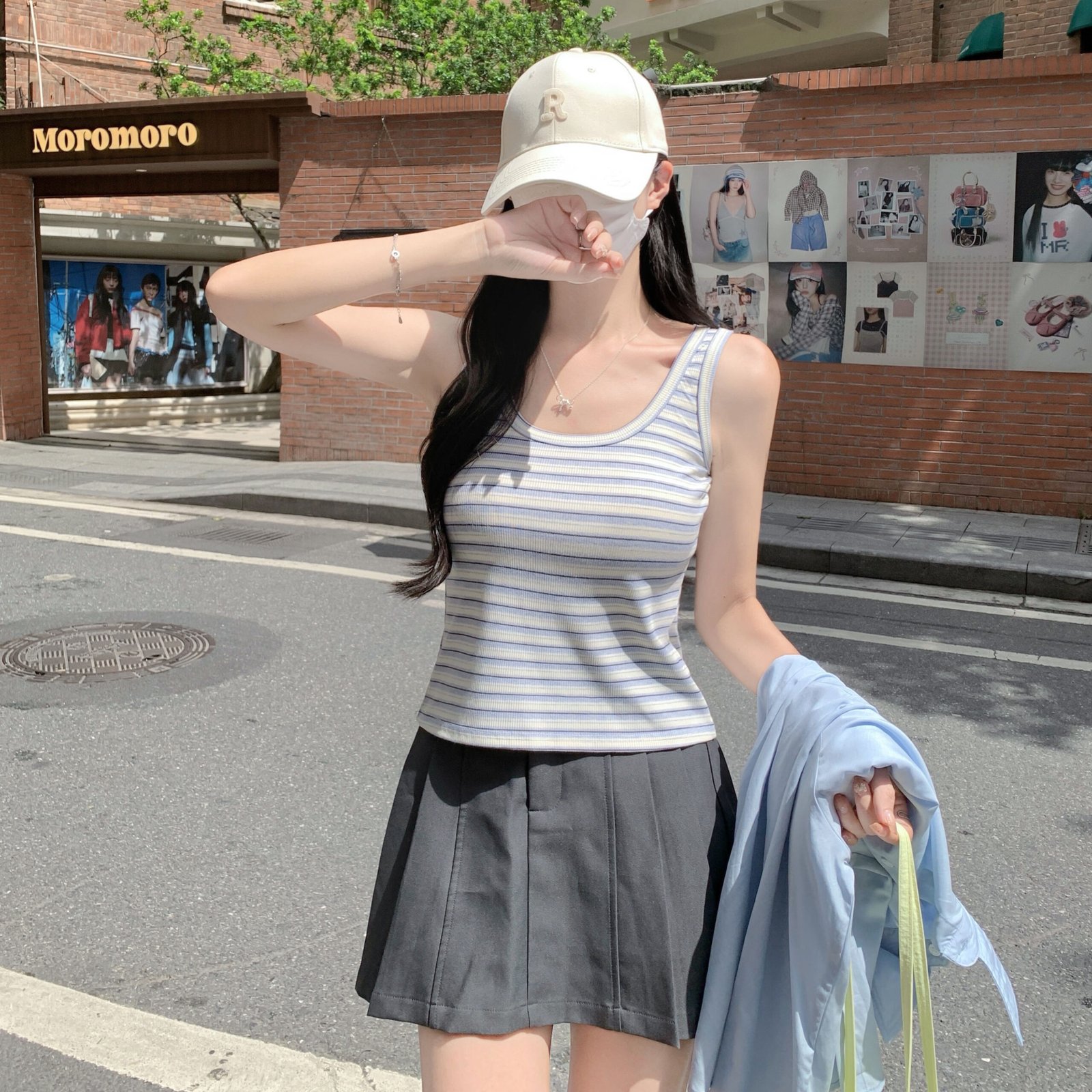 Vapetix S-L Photographed #Set of Women's Summer Sun Protection Shirt Women 2025 Striped Tank Top Backless Bodys – Bild 2