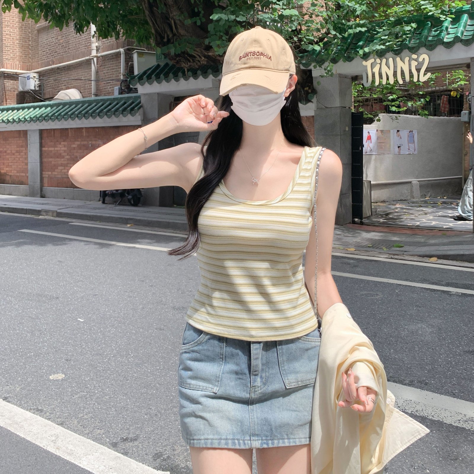 Vapetix S-L Photographed #Set of Women's Summer Sun Protection Shirt Women 2025 Striped Tank Top Backless Bodys – Bild 3