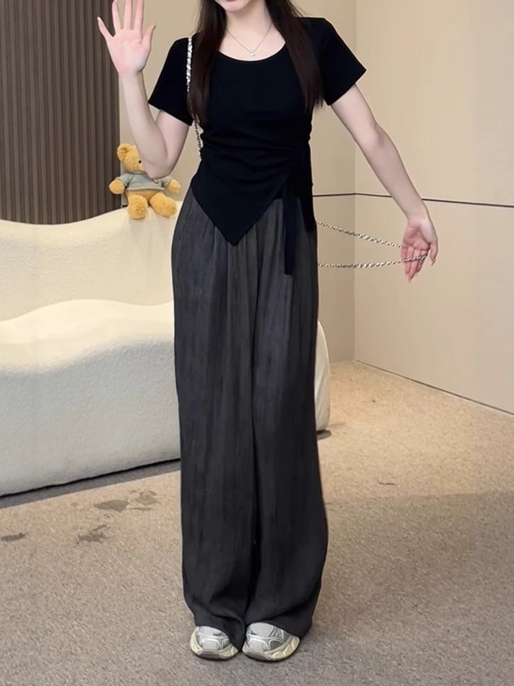 Vapetix M-4XL Pure Cotton Design Sensory Irregular Strapped Waist-Snapping Short-Sleeve T-Shirt for Women - Summe - 图片 3