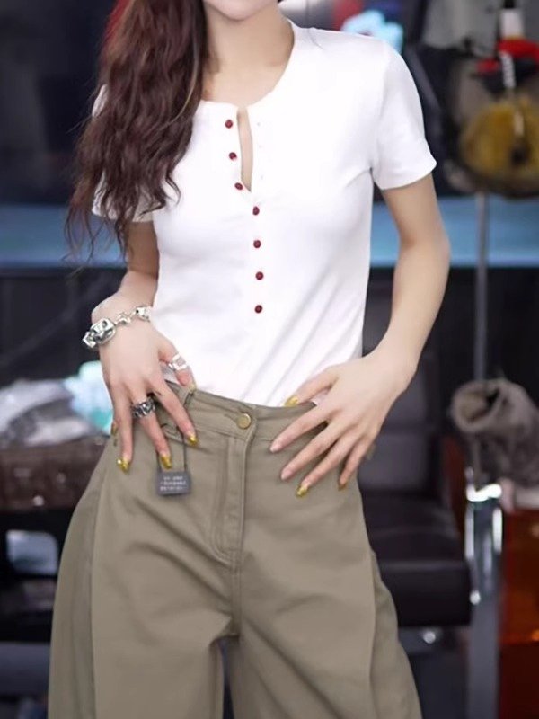 Vapetix M-4XL Cotton Design Semi-Button Short-Sleeve T-Shirt 2025 Summer New Arrival Plus Size Fat MM Slimming Fa – Bild 3