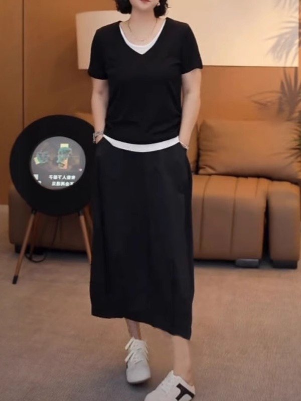 Vapetix M-4XL Fashionable pure cotton two-piece short-sleeved women's 2025 summer loose casual versatile top for – Bild 2