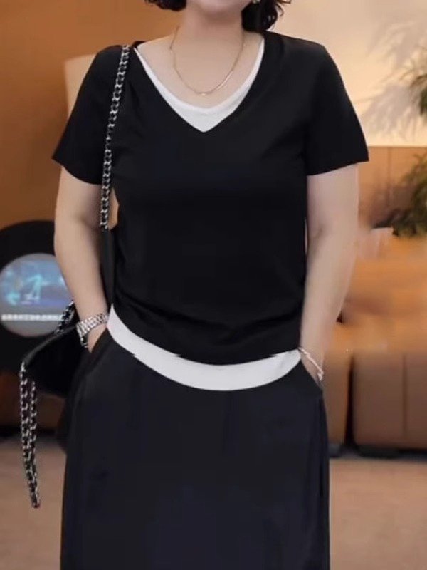 Vapetix M-4XL Fashionable pure cotton two-piece short-sleeved women's 2025 summer loose casual versatile top for – Bild 5