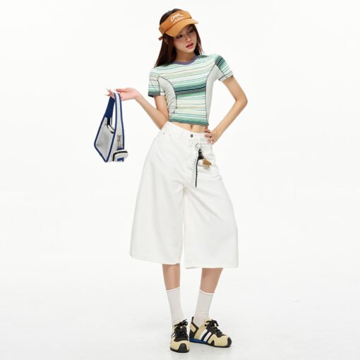 Vapetix XS-XL  Real shot~2025 summer American retro mischievous girl blue white high waist straight leg puppy embr – Bild 3