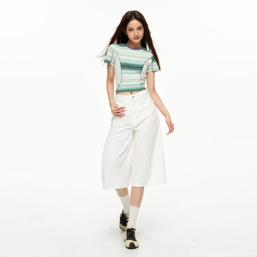 Vapetix XS-XL  Real shot~2025 summer American retro mischievous girl blue white high waist straight leg puppy embr – Bild 7