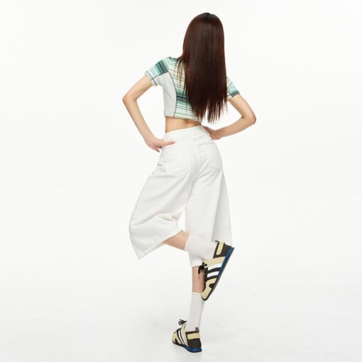 Vapetix XS-XL  Real shot~2025 summer American retro mischievous girl blue white high waist straight leg puppy embr – Bild 9