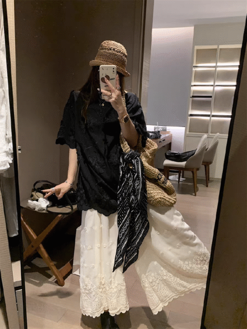Vapetix M-2XL  Heavy Industry Flower Embroidered Edge Wide Leg Pants 2025 Summer New Product Gentle and Flowing Kn - Imagen 2