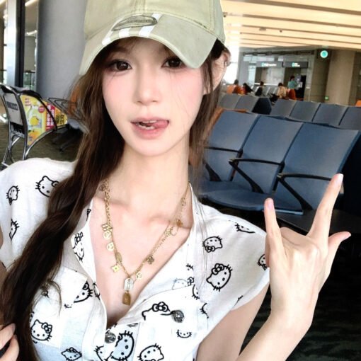 Vapetix S-XL  Kitty Girl's Cartoon Theme Printed Pocket T-shirt Women's Simple Sweet Style Sleeveless Short Top – Bild 5