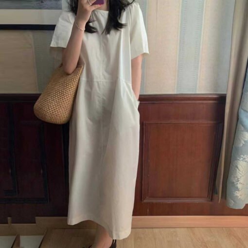 Vapetix Universal code-Universal code  Korean simple and versatile commuter round neck summer cool loose short-sleeved dress - Obrázek 2