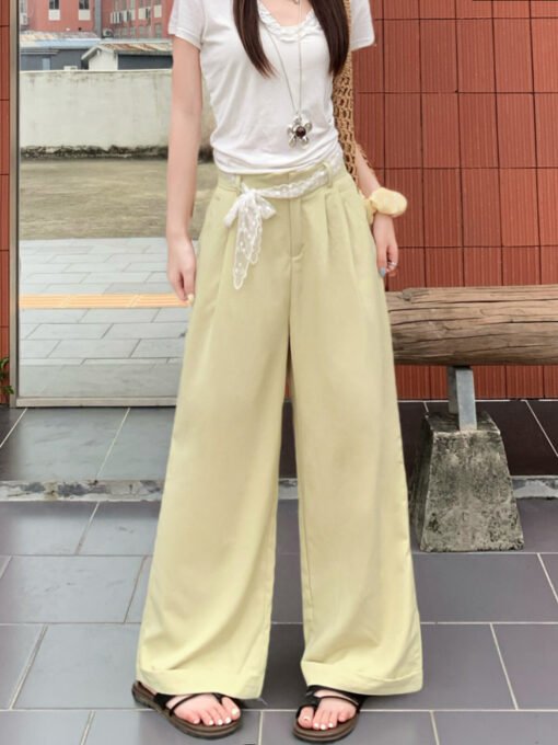 Vapetix S-L  Shot-draped lace belt pure color casual pants women drape loose high-waisted pants 2025 floor-lengt - Imagen 2