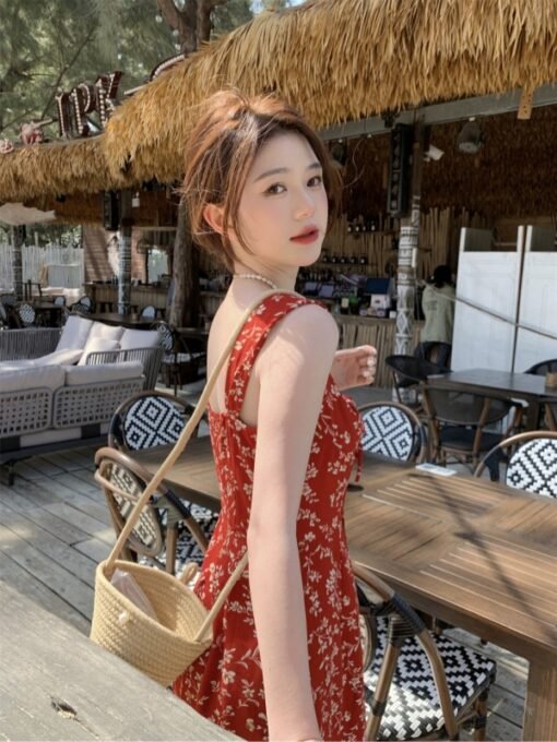 Vapetix M-4XL  Large-size summer sweet lady-style floral suspender dress with temperament white and slim sleeveles