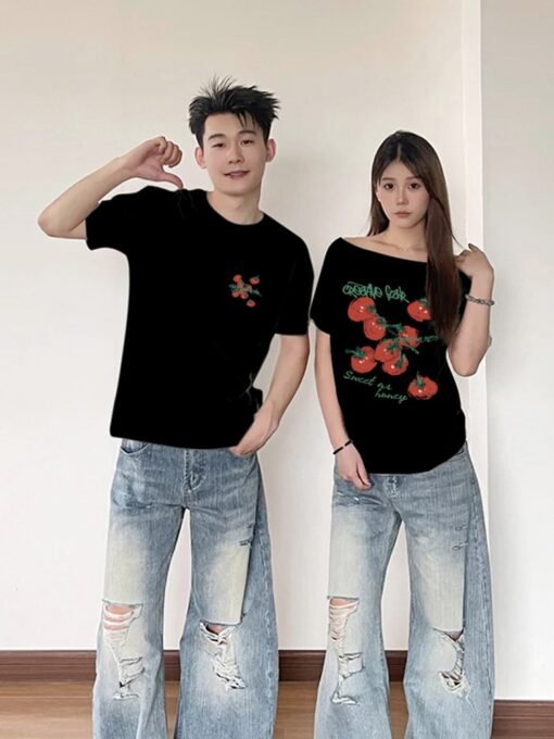 Vapetix S-3XL  [220g combed cotton] not the same as the couple summer diagonal shoulder 2025 new trend summer shor - Pilt 2