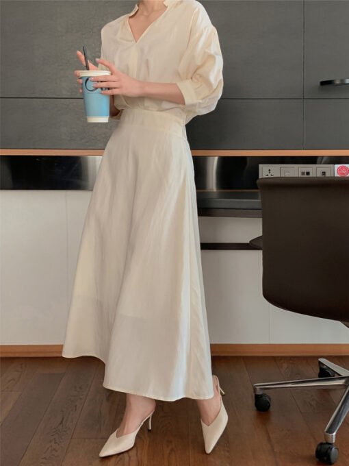 Vapetix Universal code-Universal code  Temperament V-neck mid-sleeved waist-hugging dress Korean style chic lady