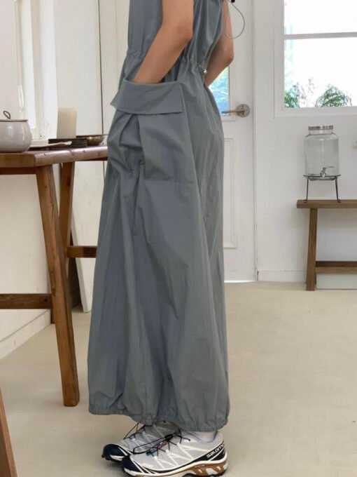 Vapetix Universal code-Universal code  Korean version of retro waist-closed large pocket suspender dress - Kuva 4
