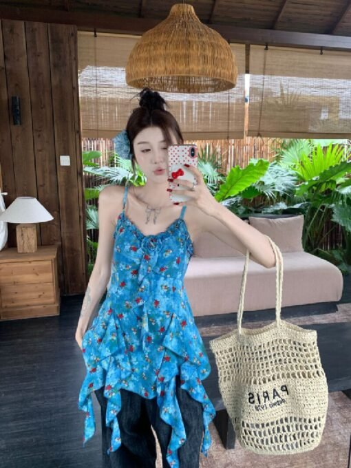 Vapetix S-XL  ~Real shot, design sense, irregular floral lace hem strapless vest women seaside vacation style sle