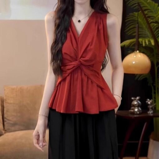 Vapetix S-XL  Design Sense Kink V-neck Vest Women's 2025 Summer New Holiday Style Niche Slim-fit Chic Sleeveless – Bild 5