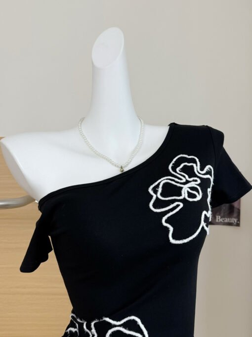 Vapetix S-XL  40 pieces of fine cotton American Spice Girls oblique shoulder three-dimensional flower craft short - Imagen 2