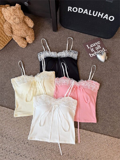 Vapetix Free Size-Free Size  Summer New French Stylish Bodycon Lace Edge Straps Backless Top Slimming Short Sleeve One-Piece wit - Imagen 4