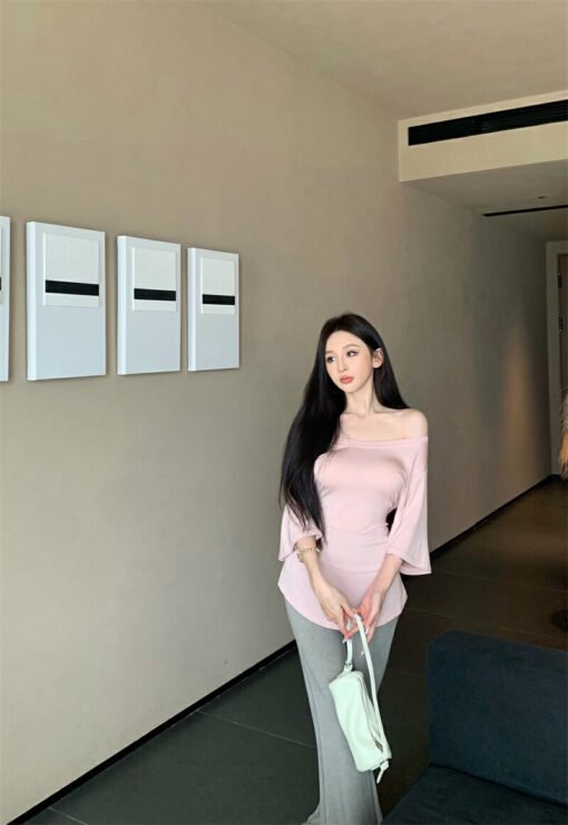 Vapetix S-Free Size  Photographed Pure Desire Style Shoulder-Strap Short-Sleeve T-Shirt Slimming Hot Girl Top and Bottom