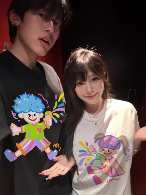 Vapetix S-3XL  [220g Combed Cotton] Different Couple Dress 2025 New Super Fire Niche Color Graffiti Short Sleeve T – Bild 2