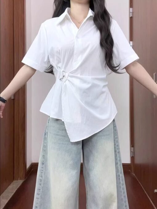 Vapetix S-2XL  French-style collar, irregularly cinched waist women's summer new belly-covering, slimming, stylish - Billede 3