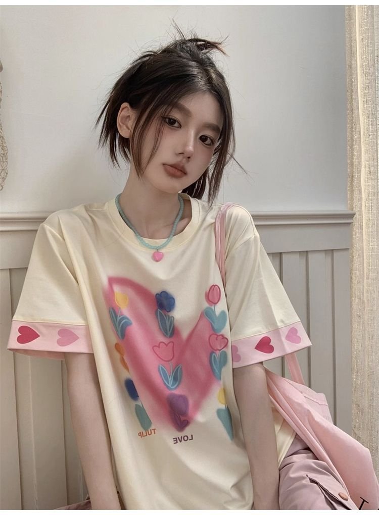 Vapetix S-XL Official image + original design printed short-sleeve tie-dye floral T-shirt for women, summer loos – Bild 2