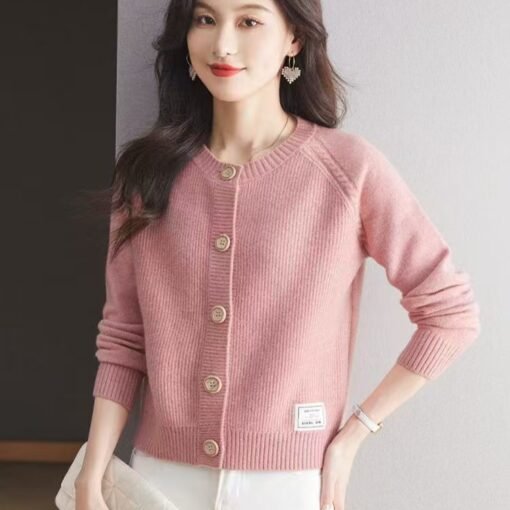 Vapetix S-L  Wool Sweater Women's 2025 Spring and Autumn New Solid Color High Waist Short Knitted Cardigan Outer