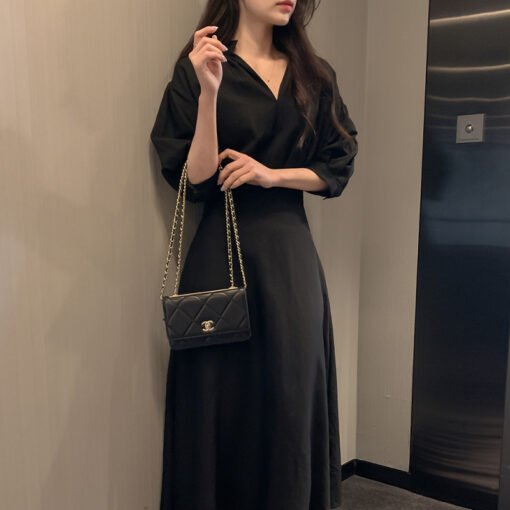 Vapetix Universal code-Universal code  Temperament V-neck mid-sleeved waist-hugging dress Korean style chic lady - Pilt 3