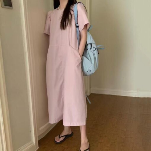 Vapetix Universal code-Universal code  Korean simple and versatile commuter round neck summer cool loose short-sleeved dress - Obrázek 3