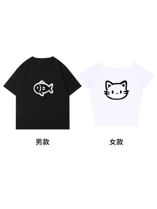 Vapetix S-3XL  [220g combed cotton] not the same special lovers high-end sense summer oblique shoulder cat fish sh