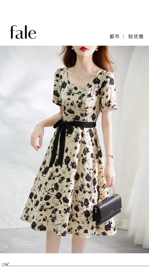 Vapetix S-2XL  Floral dress for women in summer new design niche waist slimming retro short-sleeved skirt - Pilt 2