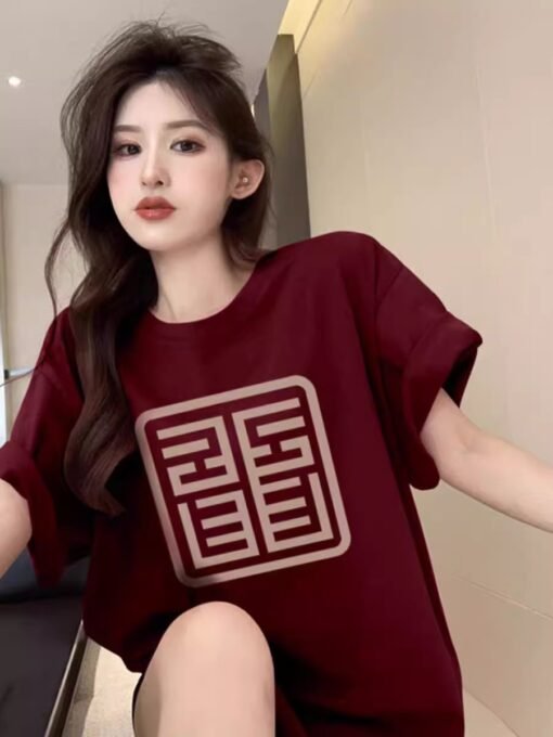 Vapetix S-3XL  150.00kg plus size American oversize Benmingnian wine red Mid-length Short-sleeved Couple Bottoming