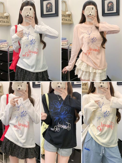 Vapetix Free Size-Free Size  Summer new versatile casual sunscreen top thin floral letter print lazy long-sleeved overshirt