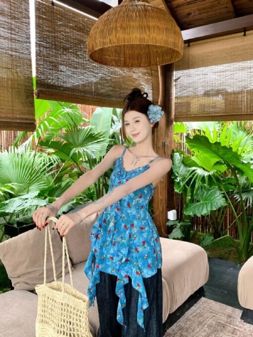 Vapetix S-XL  ~Real shot, design sense, irregular floral lace hem strapless vest women seaside vacation style sle - Afbeelding 2