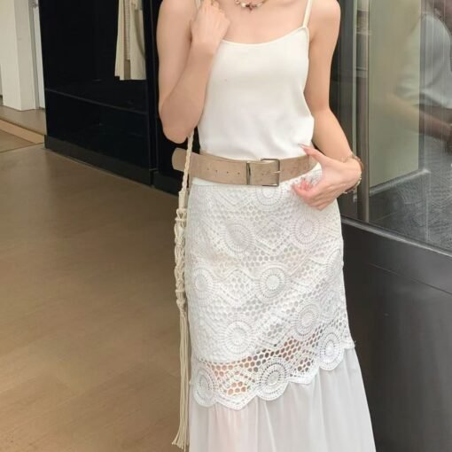 Vapetix Free Size-Free Size  Summer 2025 French Romantic Heavy Work Lace Splicing Chiffon Waist-Loose Half-body Dress for Women - Obrázek 2